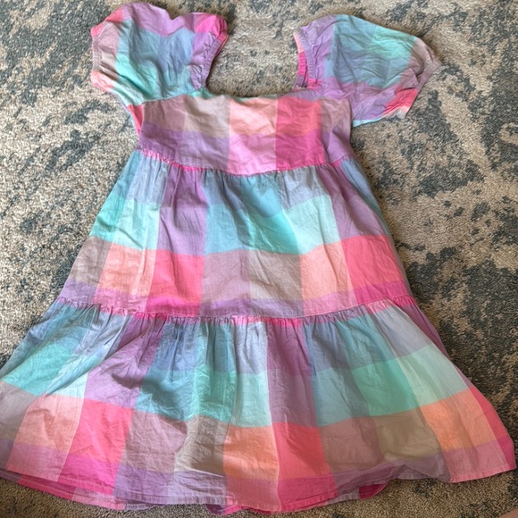 SO Other - SO Pink and Blue Ruffled Tiered Sundress with Puff Sleeves